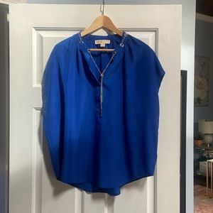 Michael Kors jewel toned blue blouse with chain detail